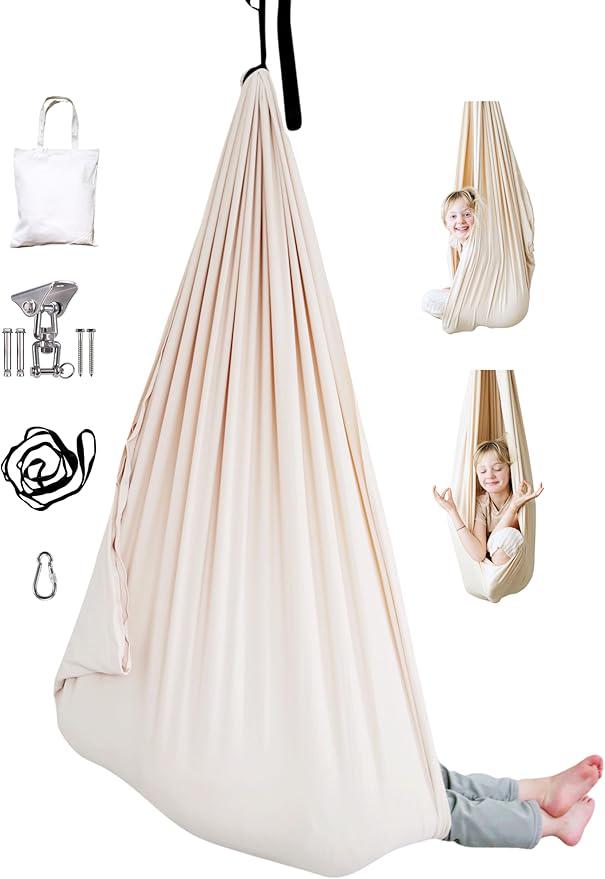 Outdoor Double Layer Cotton Sensory Compression Swing, Special Needs Therapy Swing, Holds 200 lbs, 360° Swivel Hardware Included (Desert Sage)
