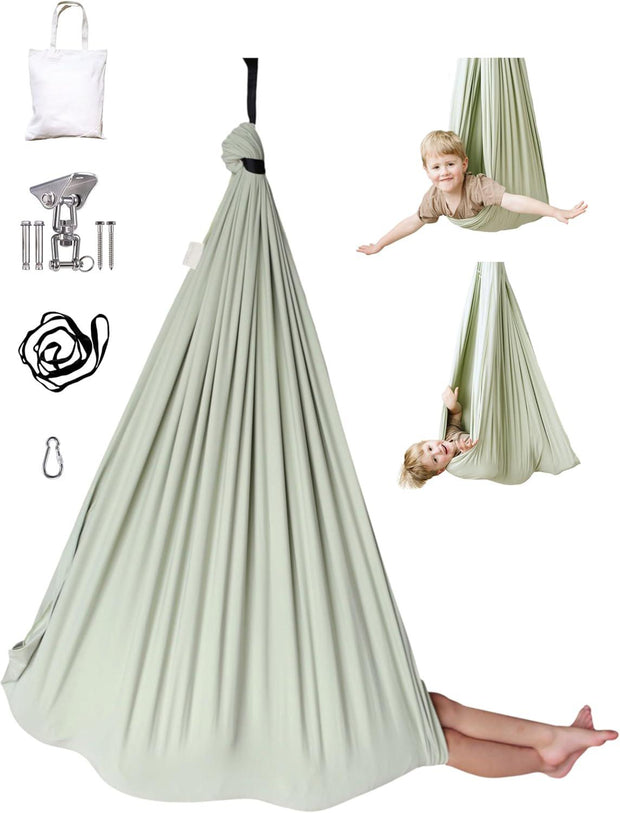 Outdoor Double Layer Cotton Sensory Compression Swing, Special Needs Therapy Swing, Holds 200 lbs, 360° Swivel Hardware Included (Desert Sage)