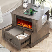 Rotating Fireplace Side Table with Heater & Charging Station
