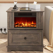 Rotating Fireplace Side Table with Heater & Charging Station