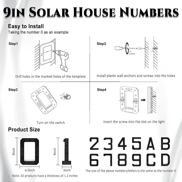 9 Inch Solar Lighted House Numbers for Outside