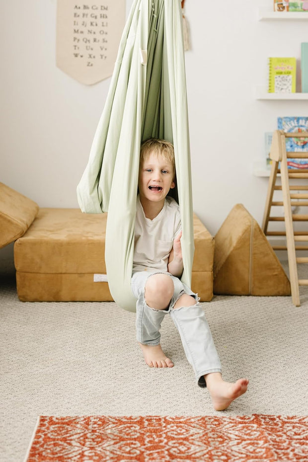 Outdoor Double Layer Cotton Sensory Compression Swing, Special Needs Therapy Swing, Holds 200 lbs, 360° Swivel Hardware Included (Desert Sage)