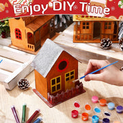 DIY Wooden Christmas Village Set – 5 Unfinished Mini Houses, Paint, Brushes, and Glitter