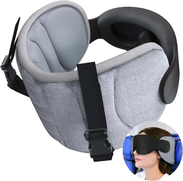 Travel Neck Pillow with Eye Mask – Ergonomic Memory Foam Pillow for Airplane & Car Travel