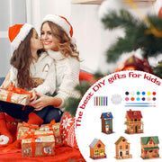DIY Wooden Christmas Village Set – 5 Unfinished Mini Houses, Paint, Brushes, and Glitter