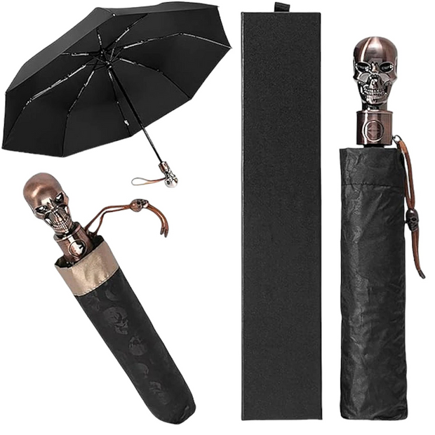 Skull Handle Travel Umbrella – Automatic Open & Close with Gift Box